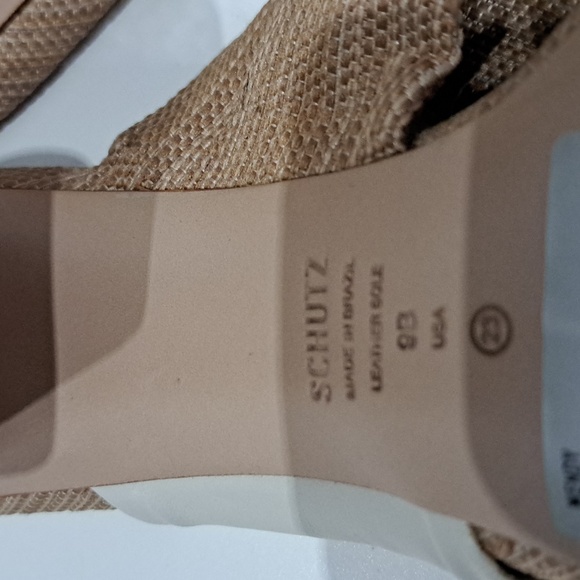 Schutz Wendy Pearl and Beige Leather Color Block High Heel Sandals - Picture 9 of 11